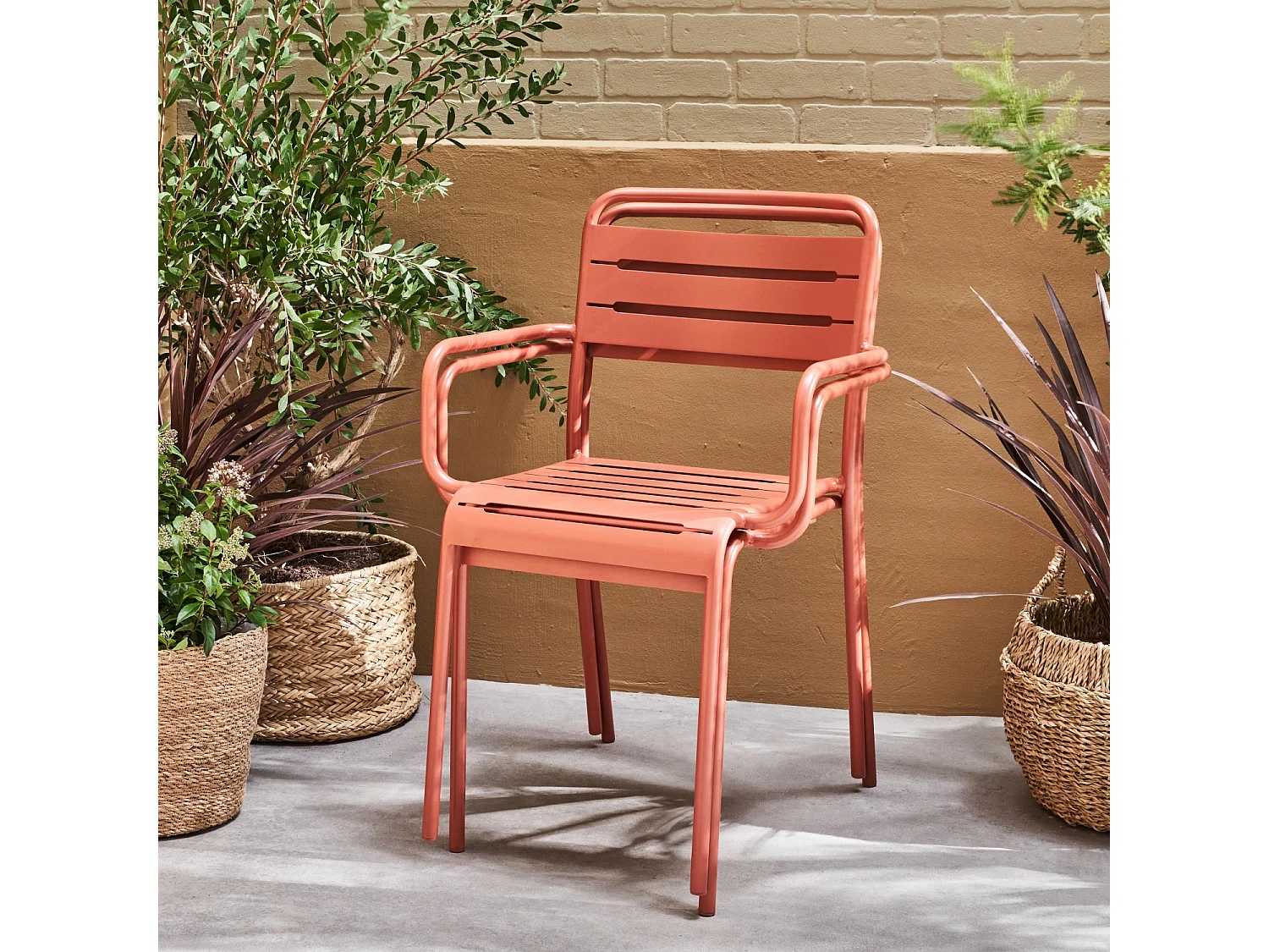Lot de 2 fauteuils de jardin acier. 2 places. terracotta. Amelia. L50.4 X P53 X H79.5cm