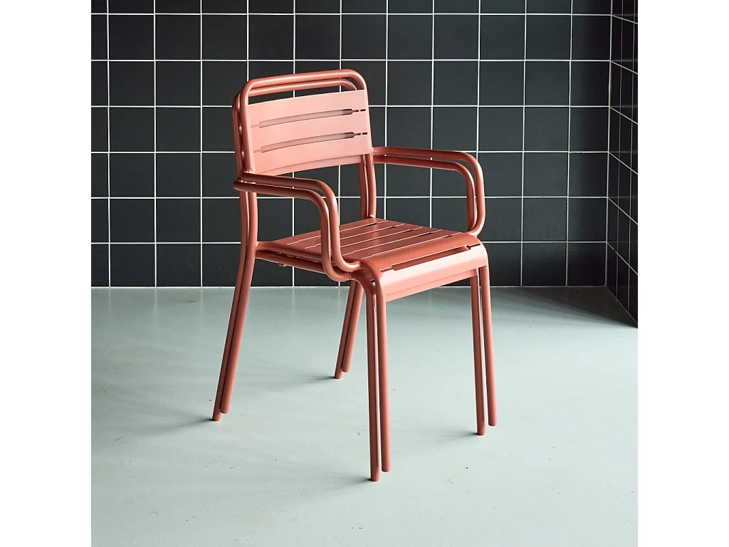 Lot de 2 fauteuils de jardin acier. 2 places. terracotta. Amelia. L50.4 X P53 X H79.5cm