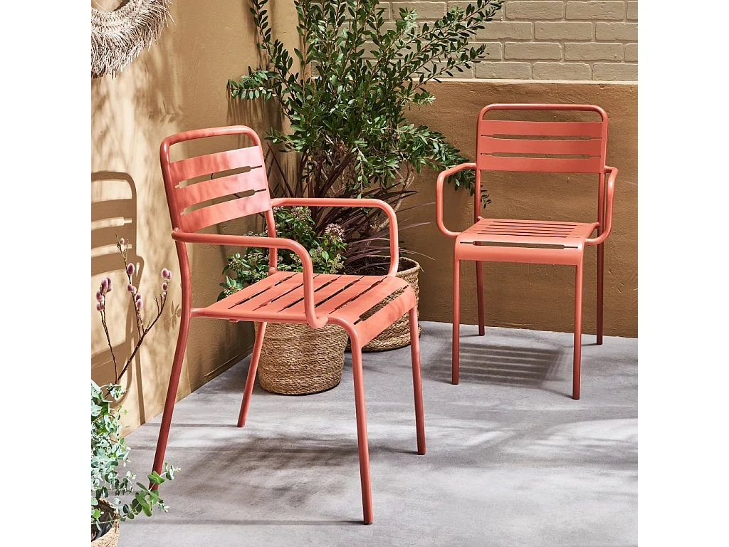 Lot de 2 fauteuils de jardin acier. 2 places. terracotta. Amelia. L50.4 X P53 X H79.5cm
