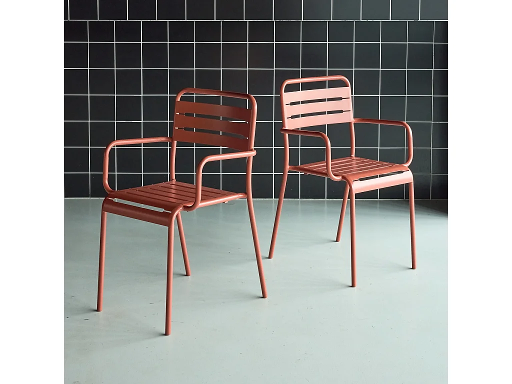 Lot de 2 fauteuils de jardin acier. 2 places. terracotta. Amelia. L50.4 X P53 X H79.5cm