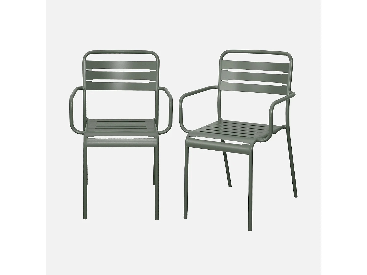 Lot de 2 fauteuils de jardin acier. 2 places. kaki. Amelia. L50.4 X P53 X H79.5cm