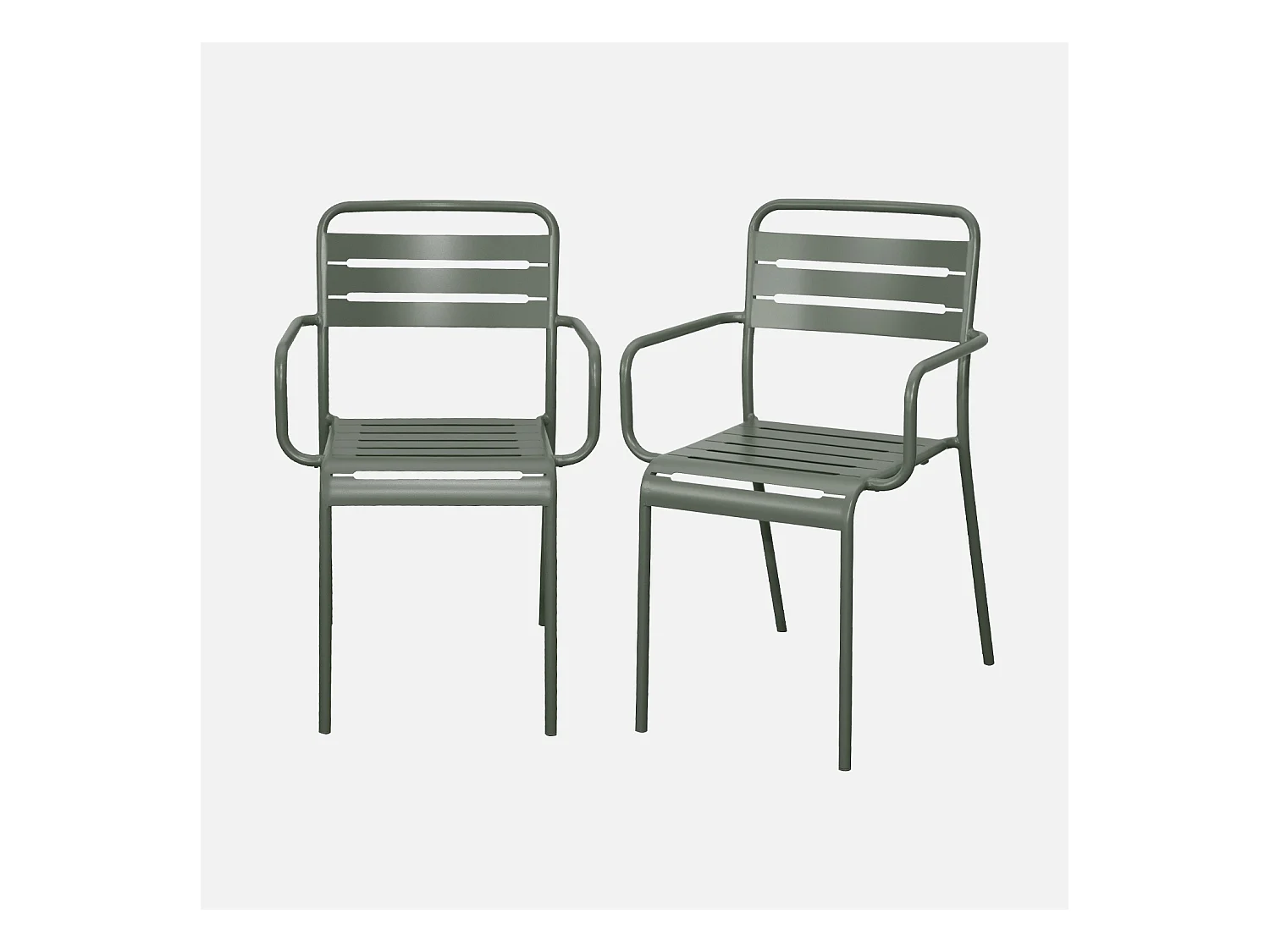 Lot de 2 fauteuils de jardin acier. 2 places. kaki. Amelia. L50.4 X P53 X H79.5cm