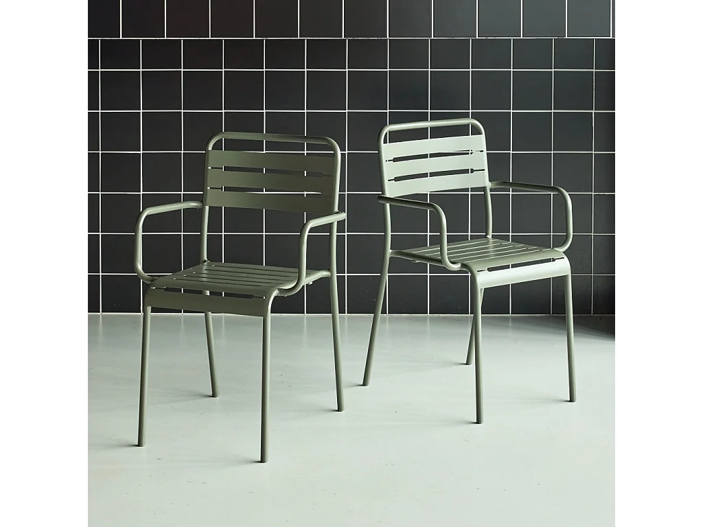 Lot de 2 fauteuils de jardin acier. 2 places. kaki. Amelia. L50.4 X P53 X H79.5cm