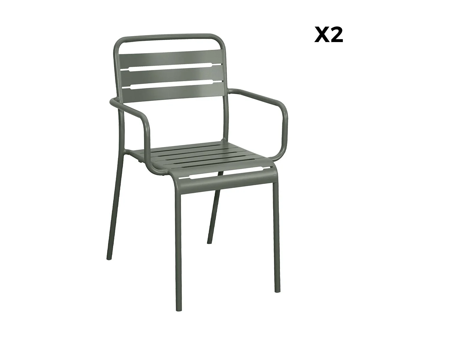 Lot de 2 fauteuils de jardin acier. 2 places. kaki. Amelia. L50.4 X P53 X H79.5cm