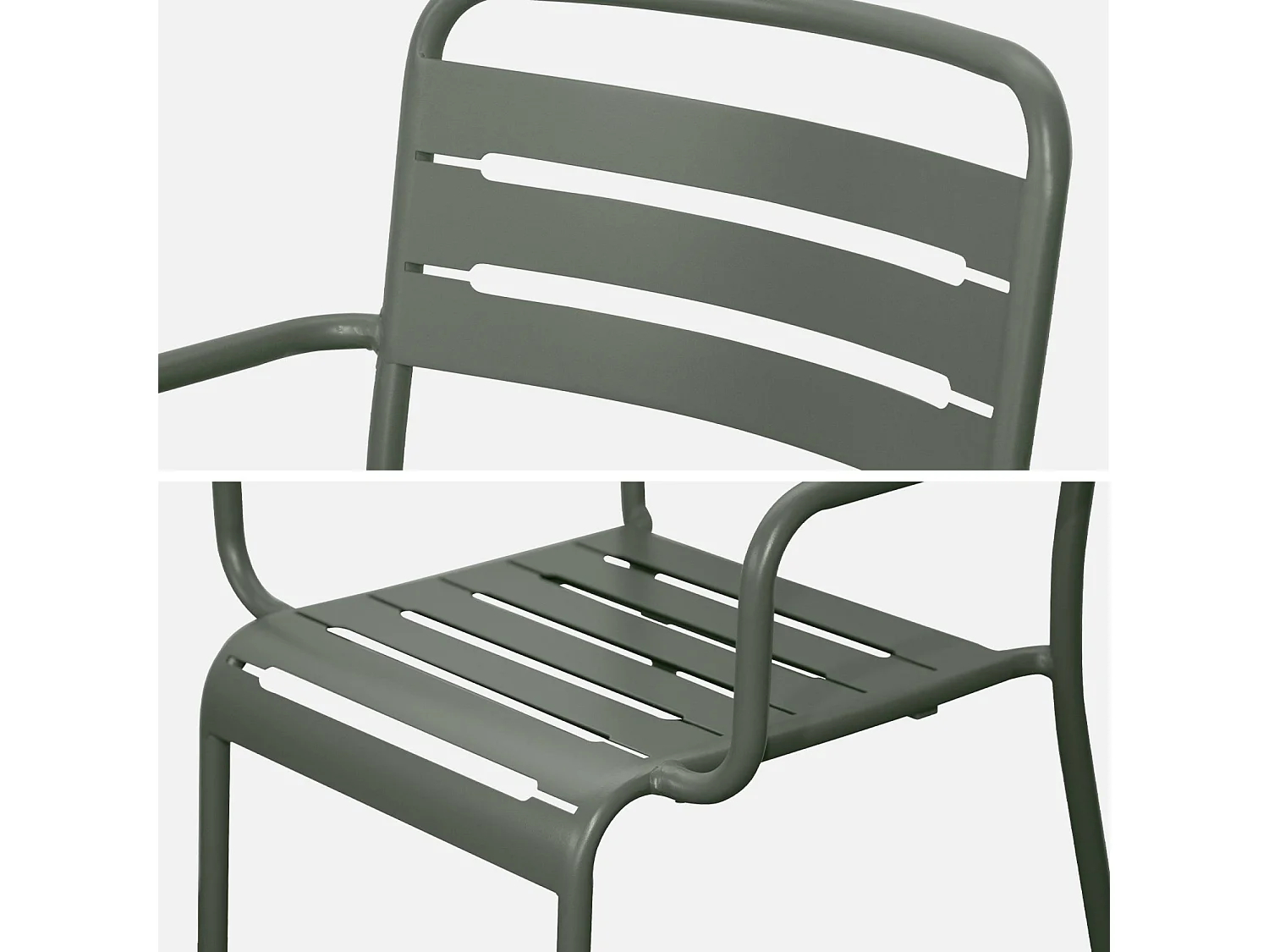 Lot de 2 fauteuils de jardin acier. 2 places. kaki. Amelia. L50.4 X P53 X H79.5cm