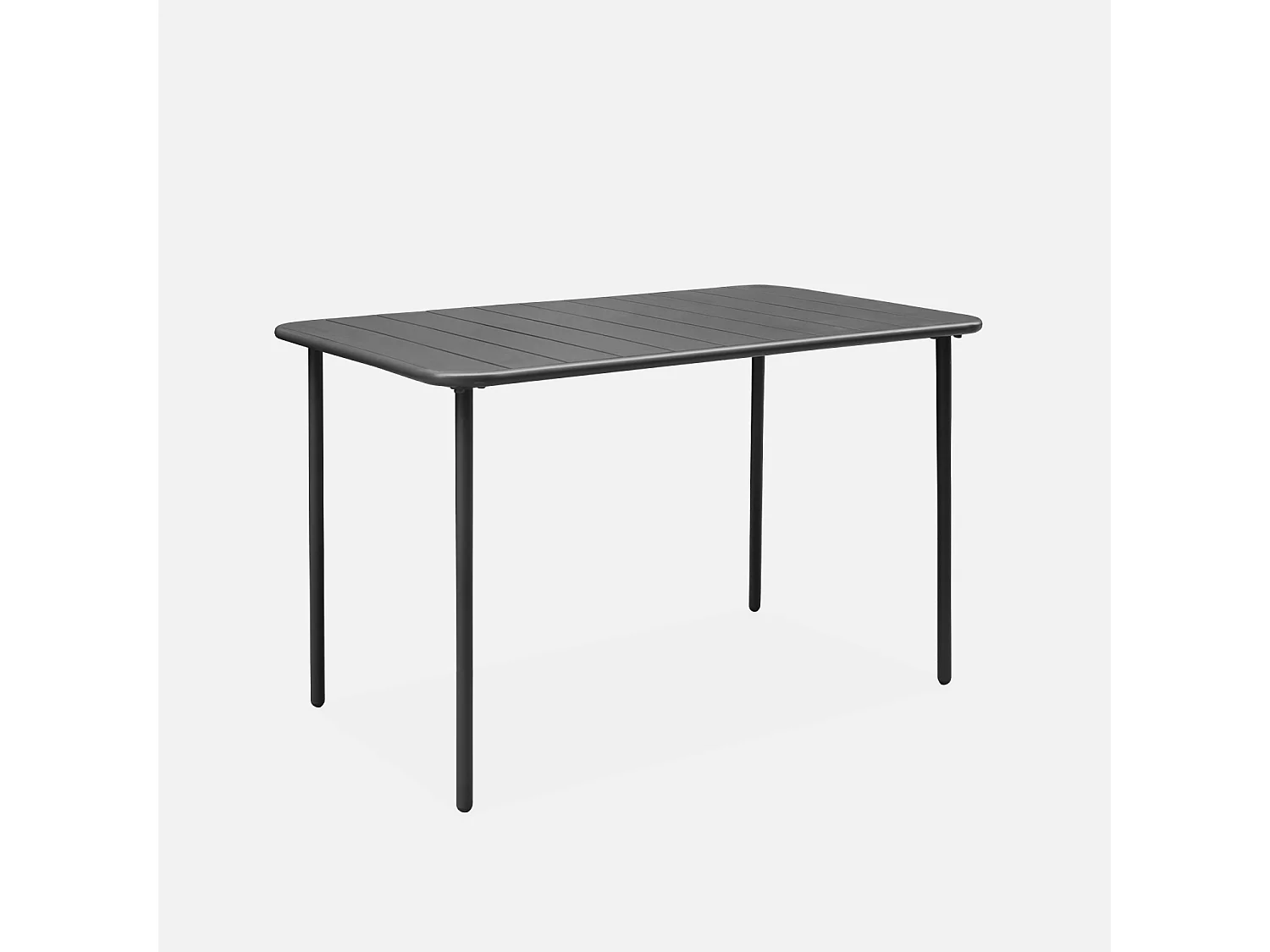 Table de jardin métal + 4 assises anthracite en acier. Amelia. 120 x 70 x 72.5 cm