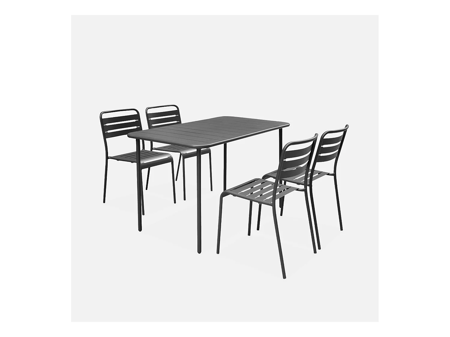 Set tavolo da giardino in metallo, 4 sedie, antracite