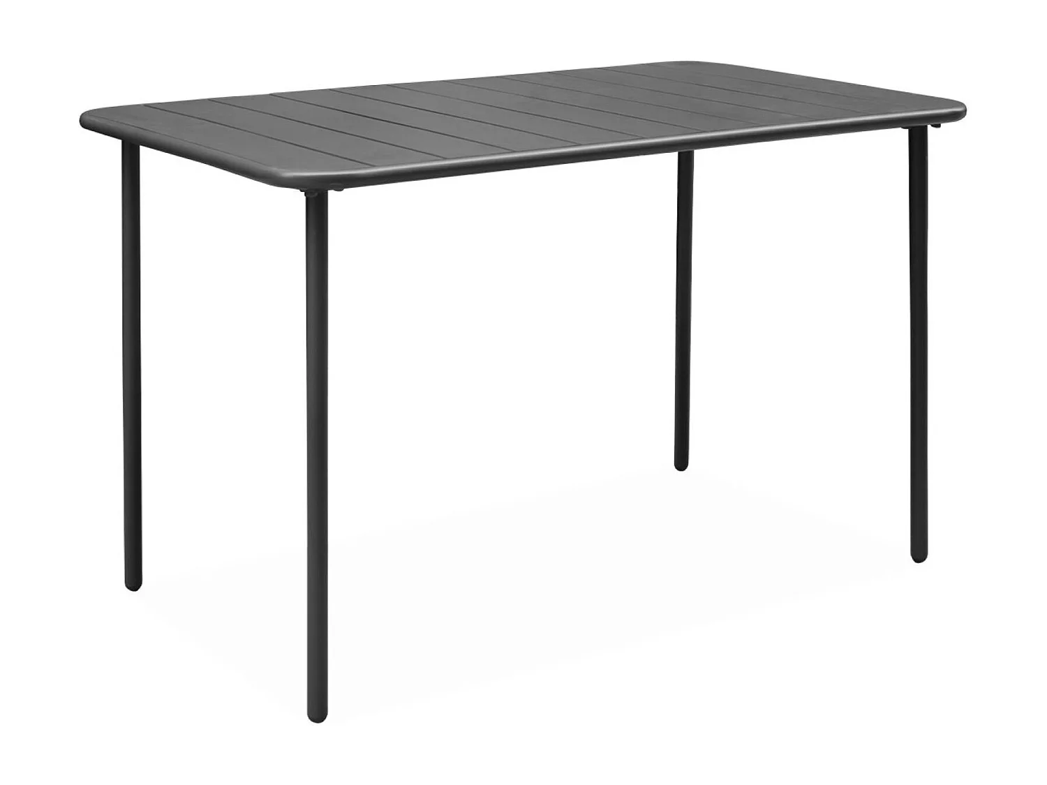 Table de jardin métal + 4 assises anthracite en acier. Amelia. 120 x 70 x 72.5 cm