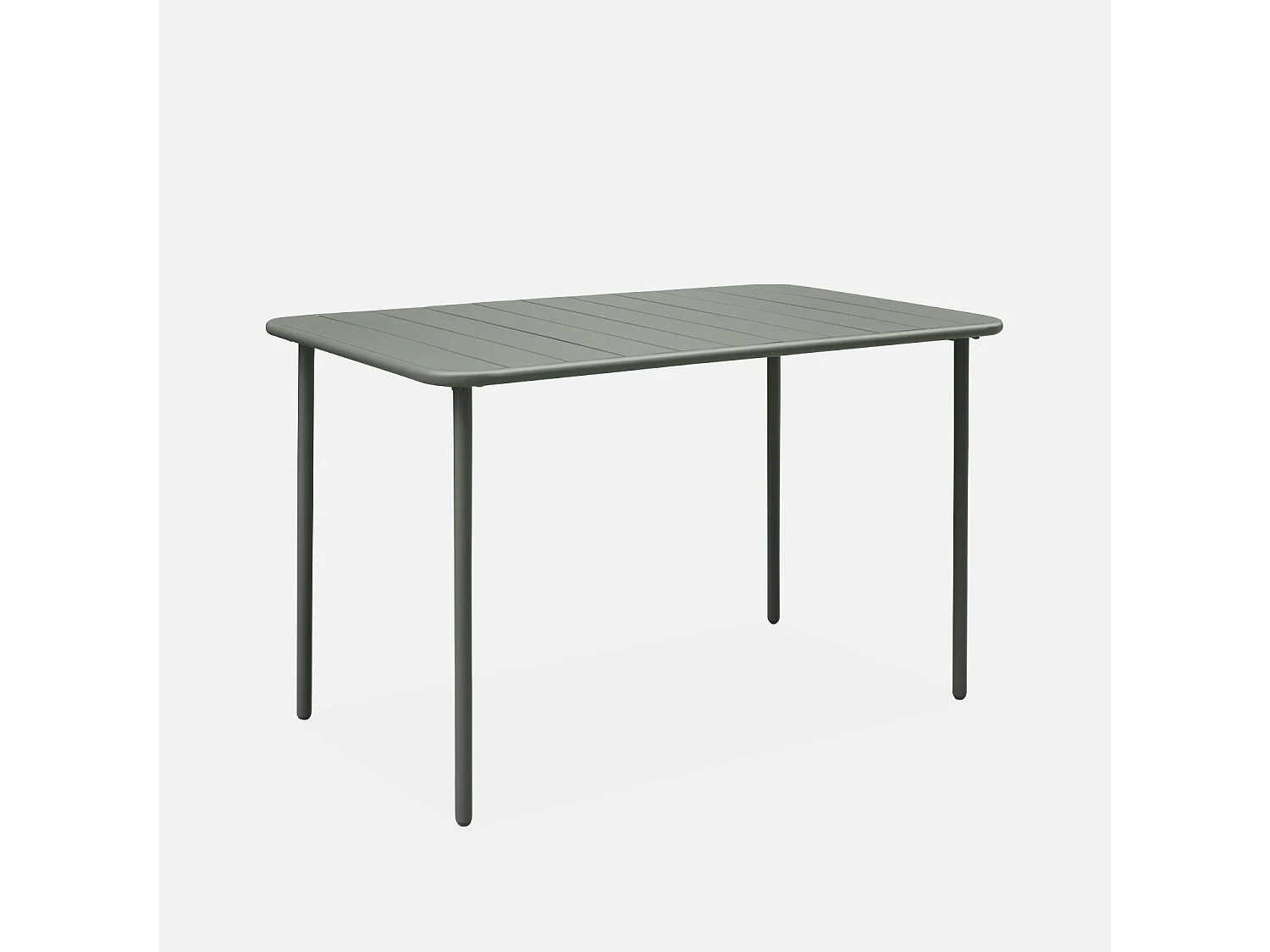 Table de jardin métal + 4 assises kaki en acier. Amelia. 120x70xH72.5cm (12.2kg)