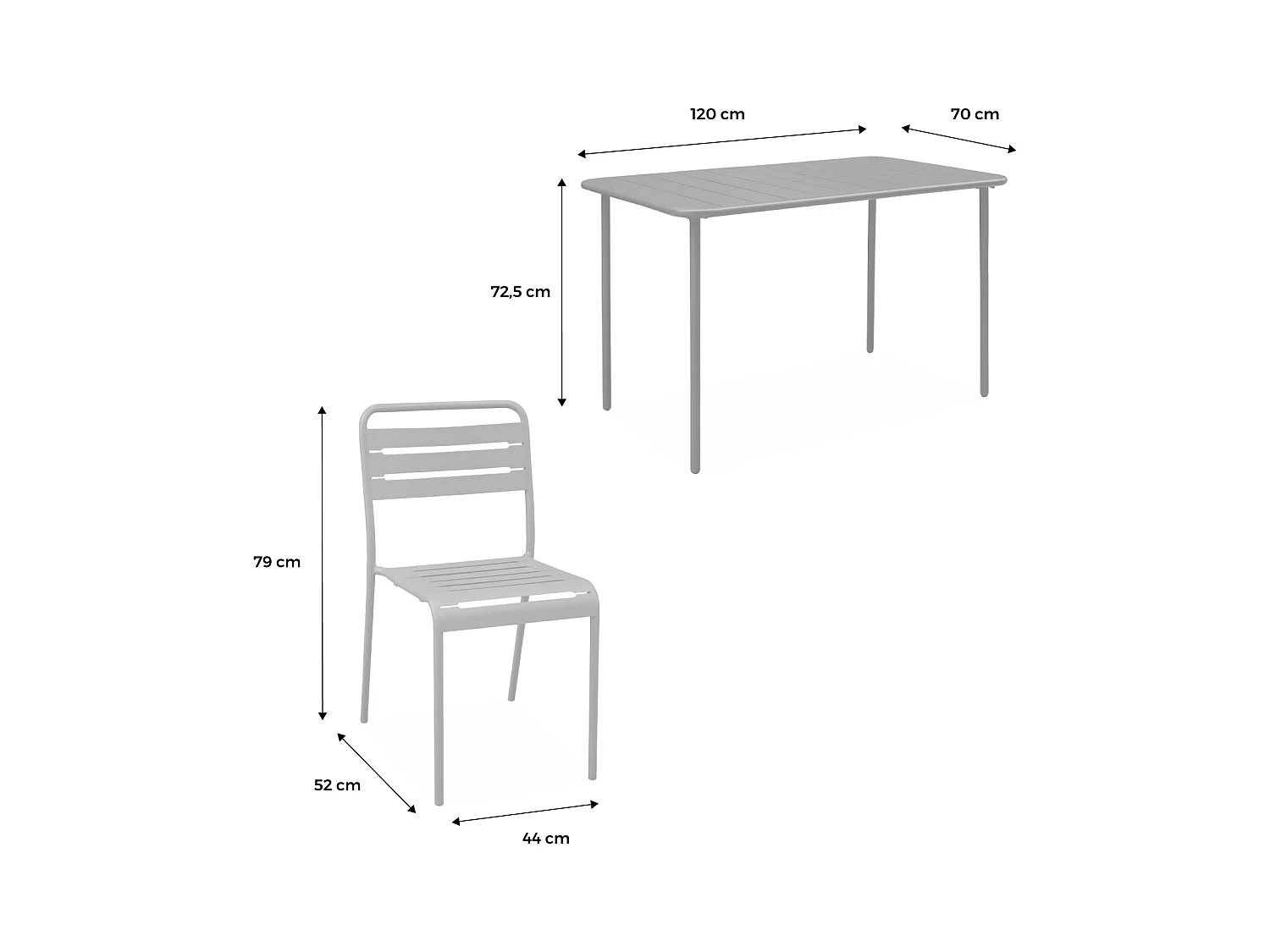 Table de jardin métal + 4 assises kaki en acier. Amelia. 120x70xH72.5cm (12.2kg)