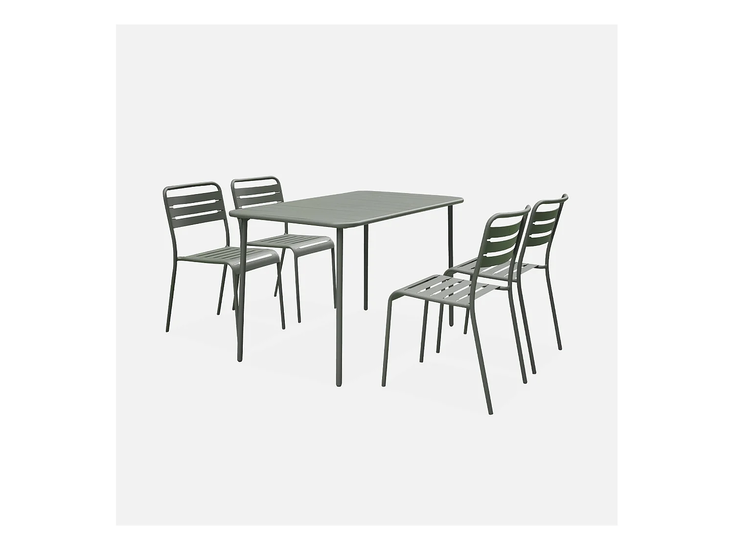 Set tavolo da giardino in metallo, 4 sedie, verde kaki