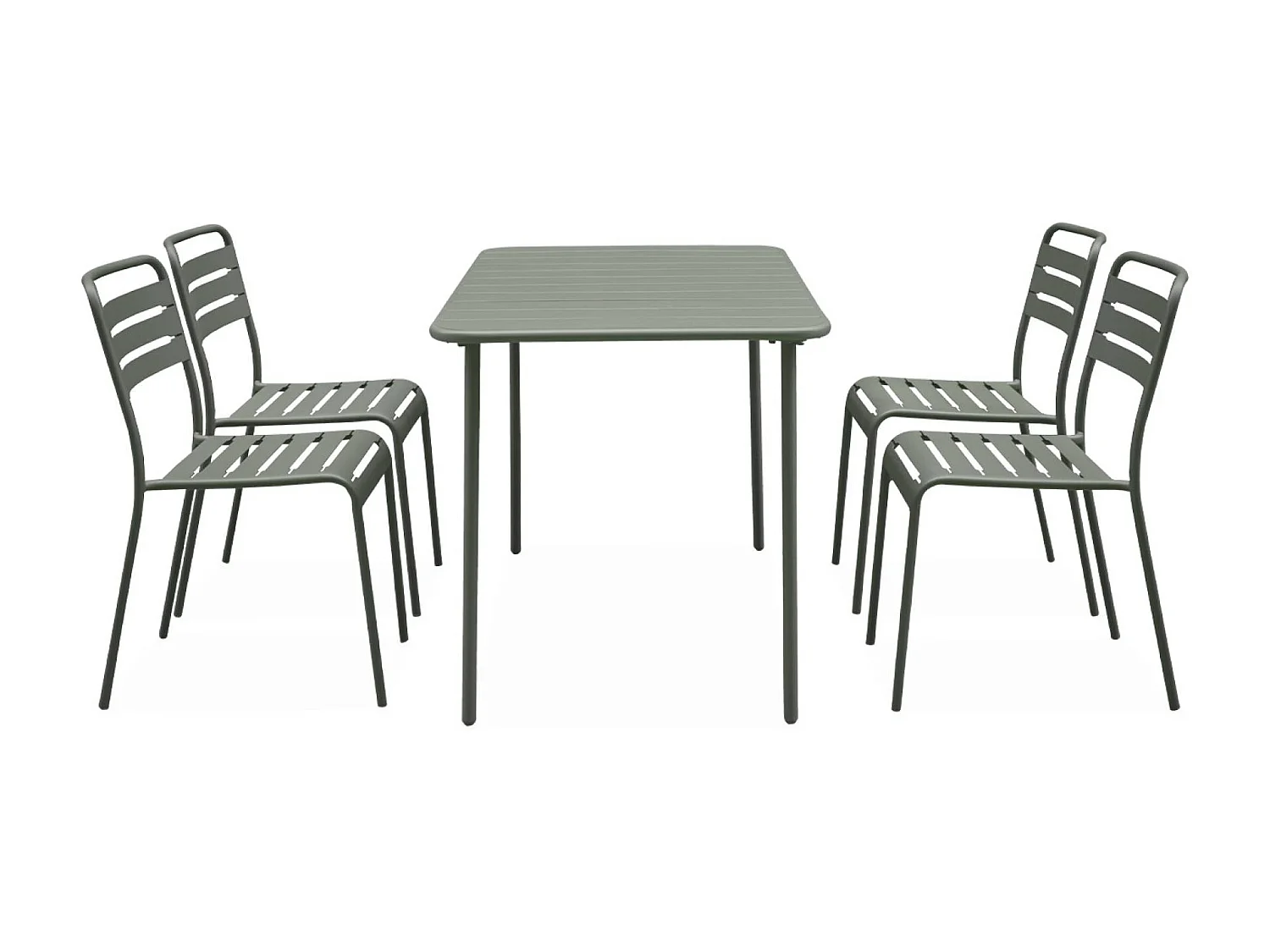 Set tavolo da giardino in metallo, 4 sedie, verde kaki