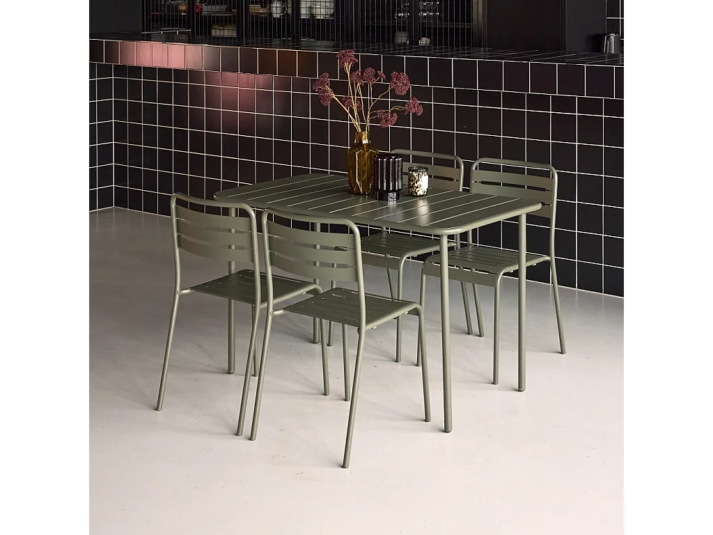Set tavolo da giardino bistrot in metallo con 4 sedie, verde kaki
