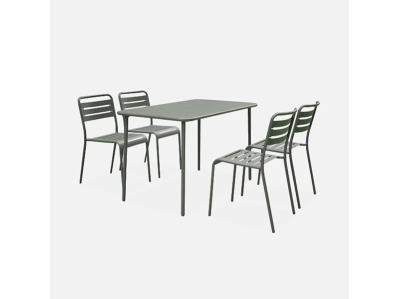 Set tavolo da giardino in metallo, 4 sedie, verde kaki