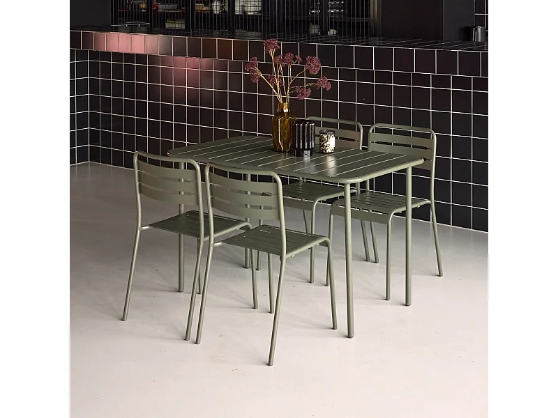 Set tavolo da giardino bistrot in metallo con 4 sedie, verde kaki