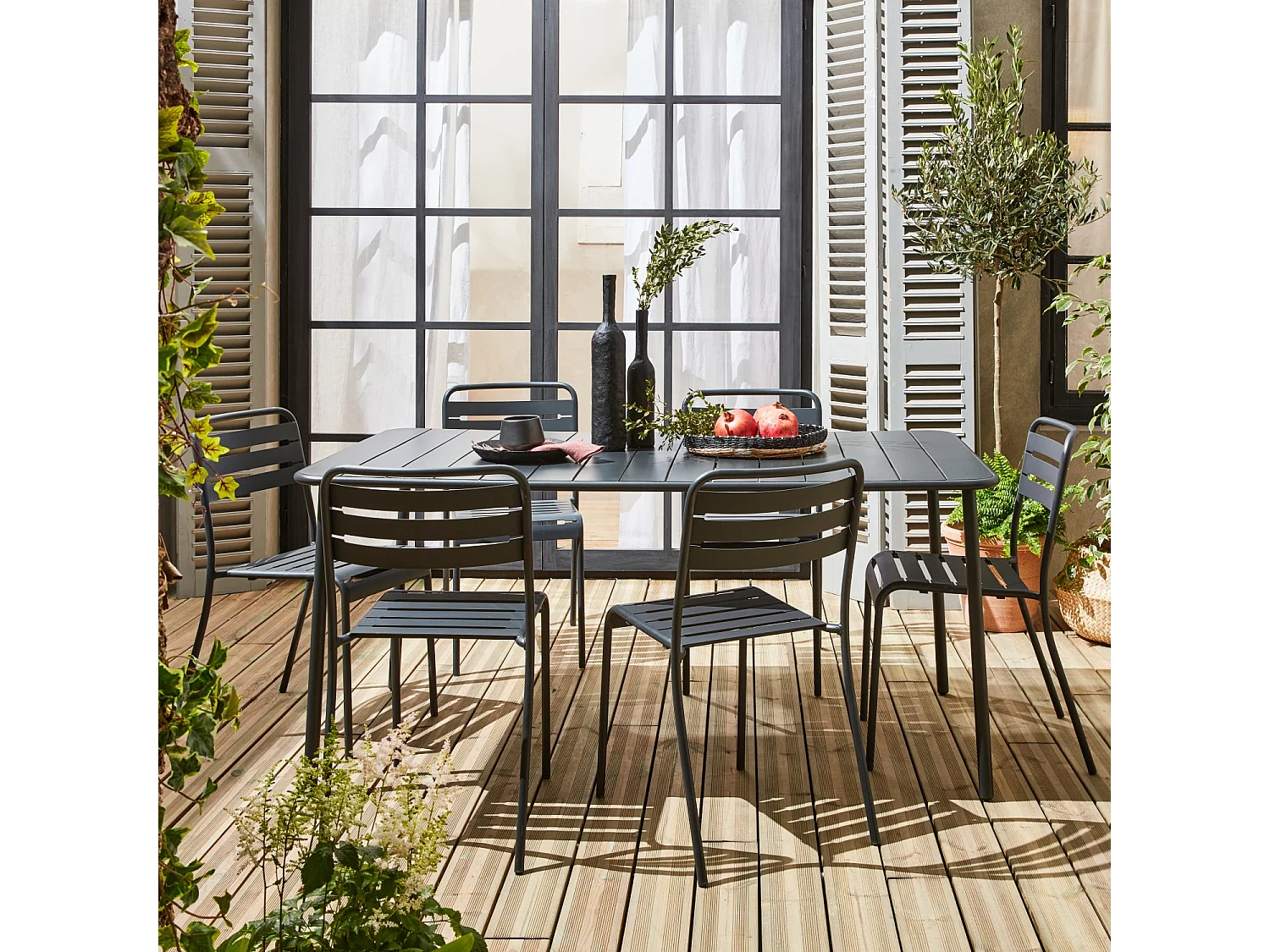 Mesa de jardín de metal con 6 sillas antracita