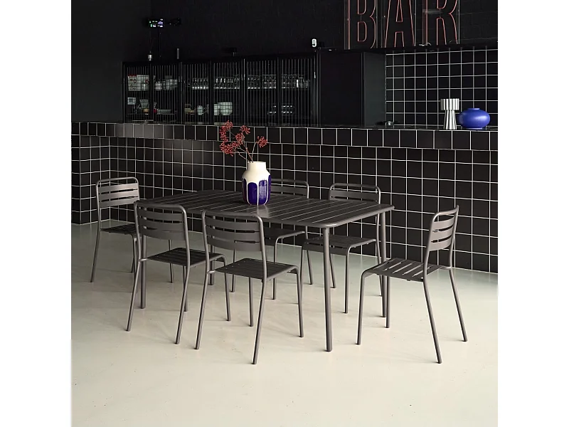 Set tavolo da giardino bistrot in metallo con 6 sedie, antracite