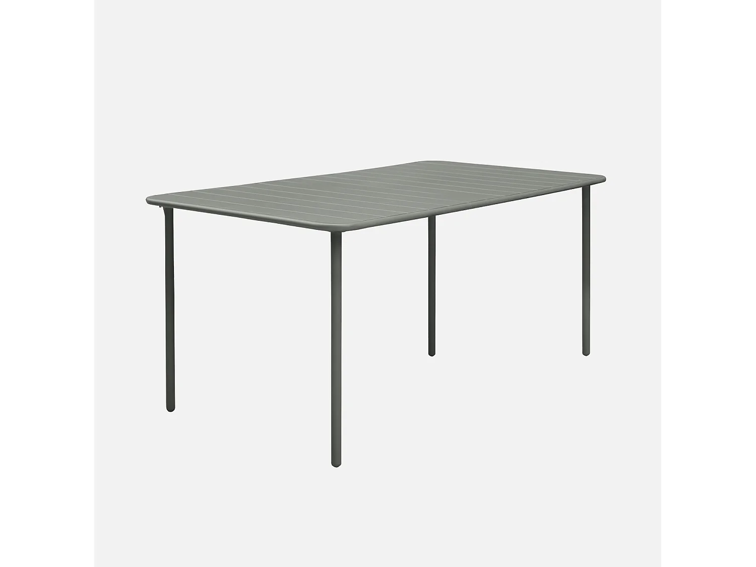 Table de jardin métal + 6 assises kaki Amélia traitement antirouille. lattes et bords arrondis