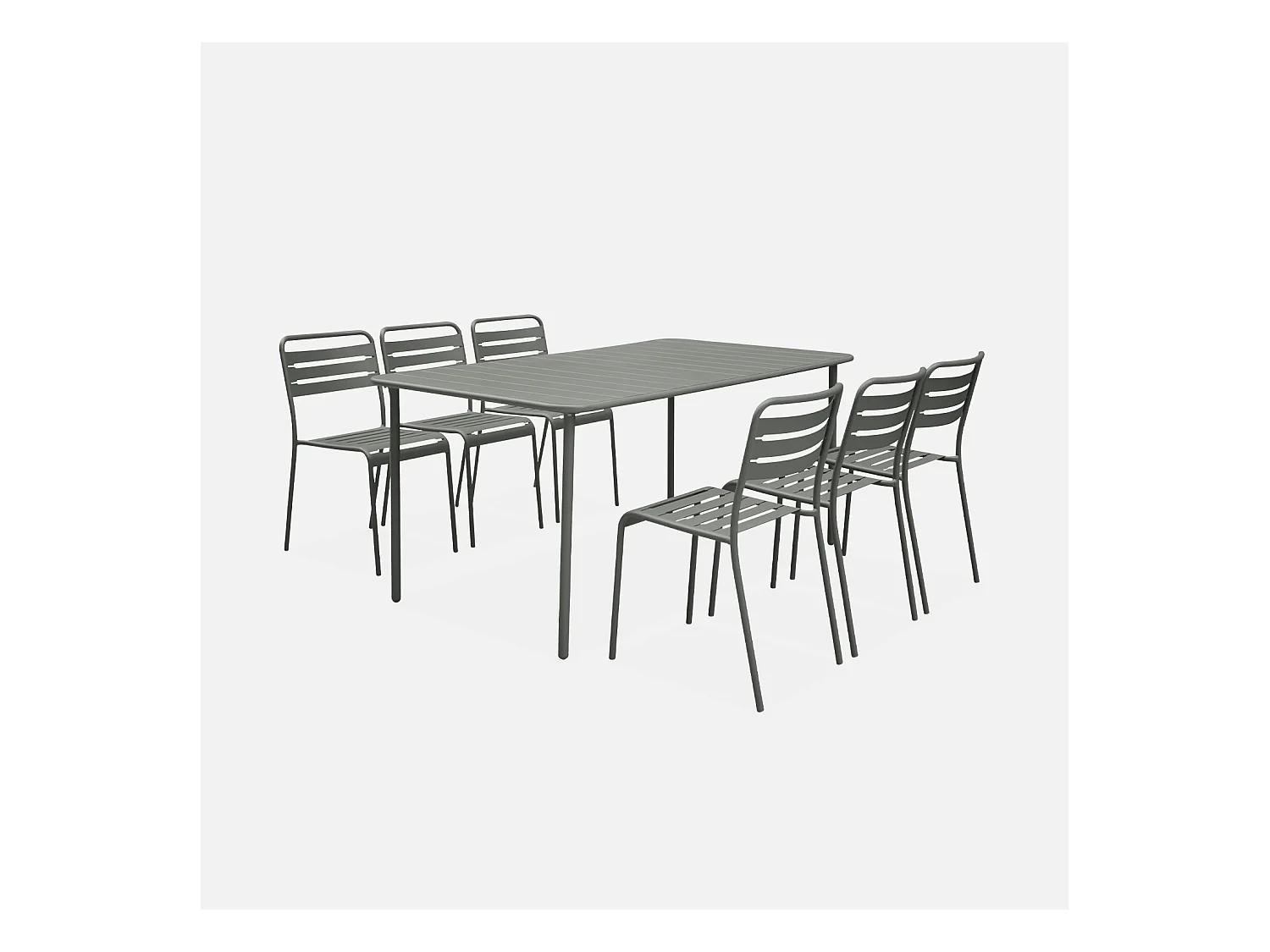 Set tavolo da giardino in metallo con 6 sedie, verde kaki
