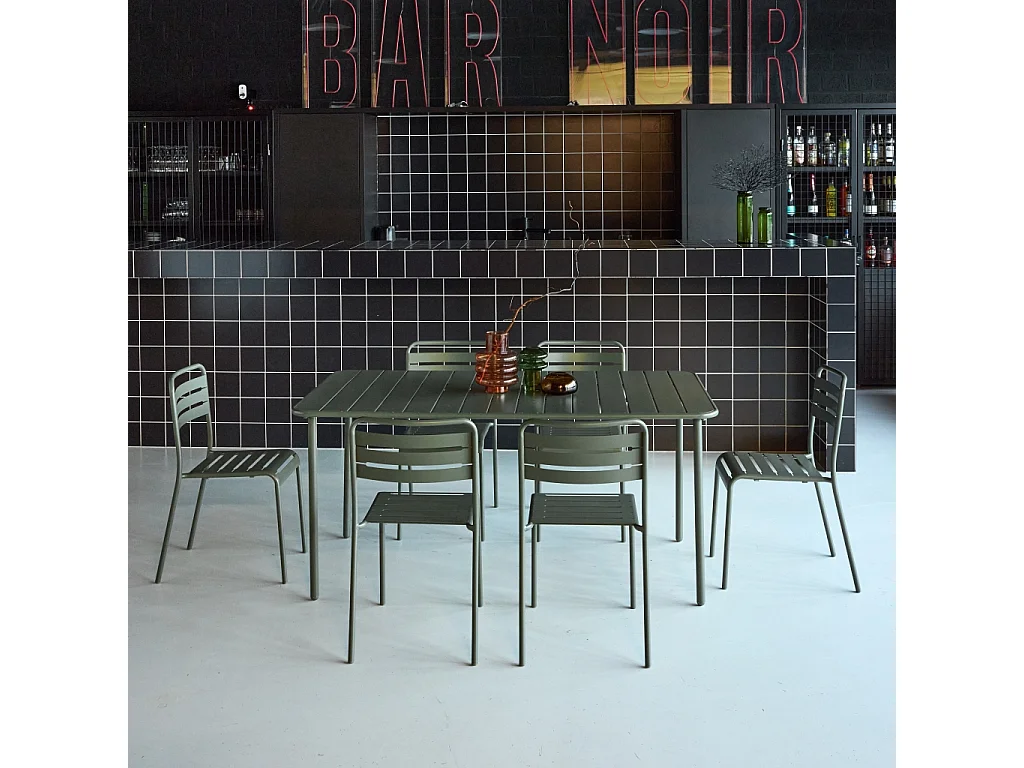 Set mesa de jardín de metal con 6 sillas verde kaki