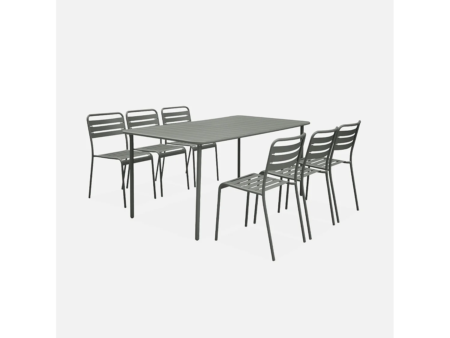 Set mesa de jardín bistró de acero con 6 sillas, 160cm verde kaki