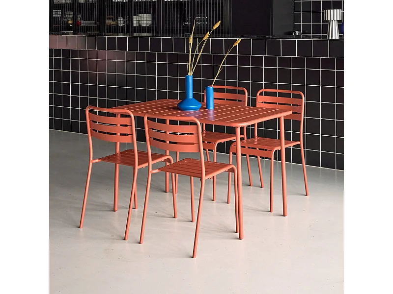 Set mesa de jardín de metal con 4 sillas terracotta