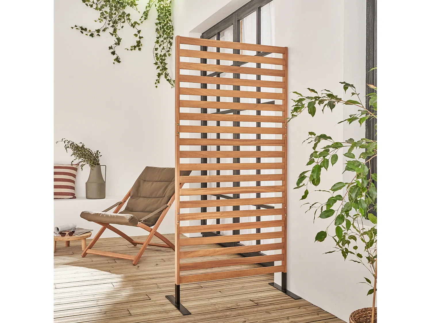 Paravento pieghevole in legno, 80x170x40cm, marrone naturale