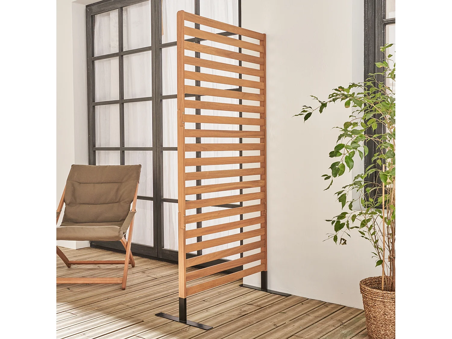 Paravento pieghevole in legno, 80x170x40cm, marrone naturale