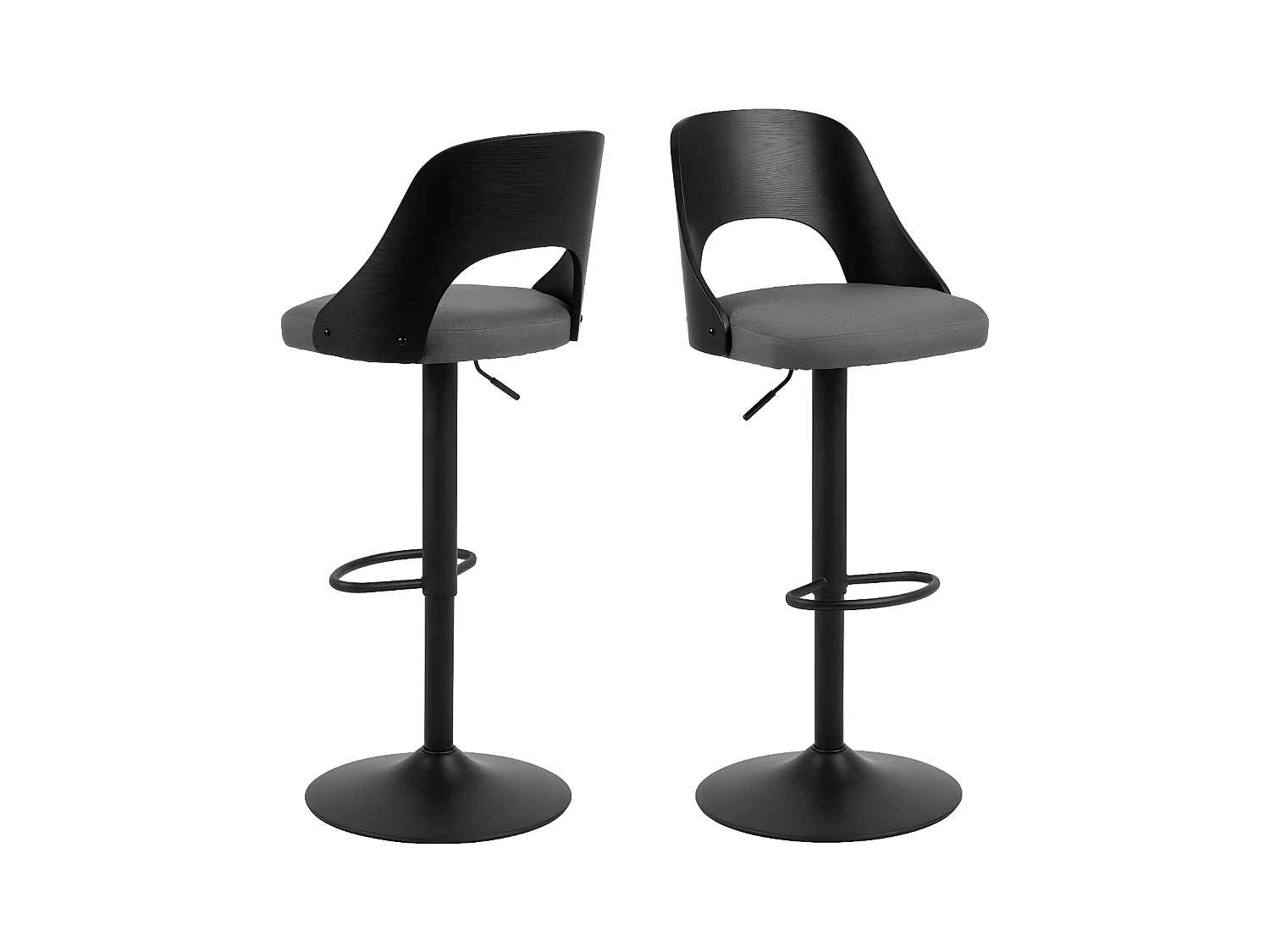 Coryna - Lot de 2 tabourets de bar réglable en tissu et métal H62-84cm - Gris