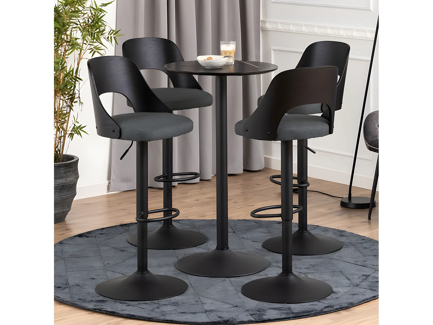 Coryna - Lot de 2 tabourets de bar réglable en tissu et métal H62-84cm - Gris