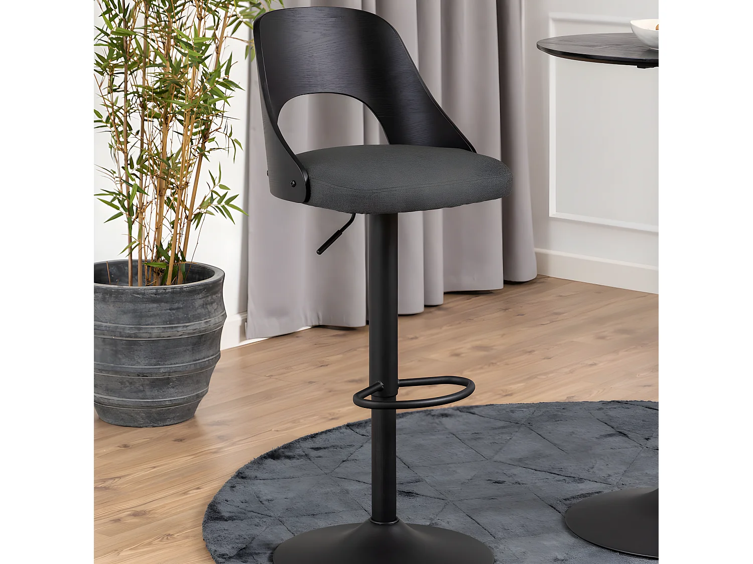 Coryna - Lot de 2 tabourets de bar réglable en tissu et métal H62-84cm - Gris