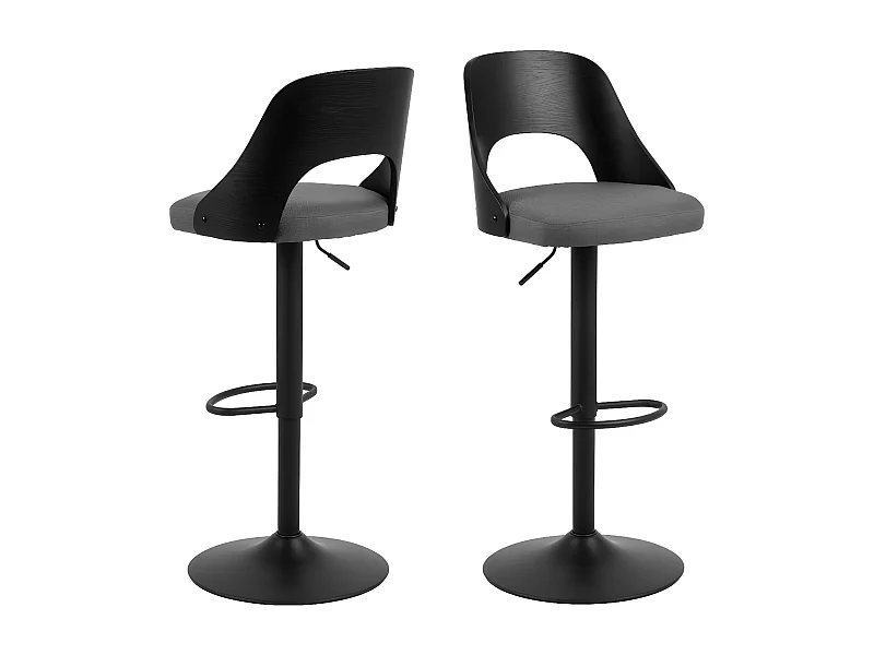 Coryna - Lot de 2 tabourets de bar réglable en tissu et métal H62-84cm - Gris