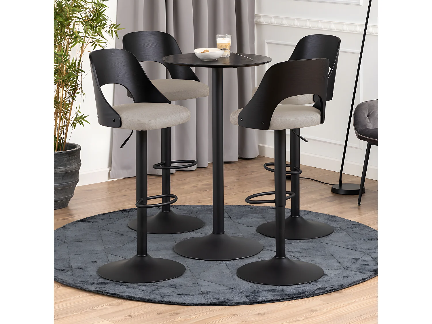 Coryna - Lot de 2 tabourets de bar réglable en tissu et métal H62-84cm - Beige