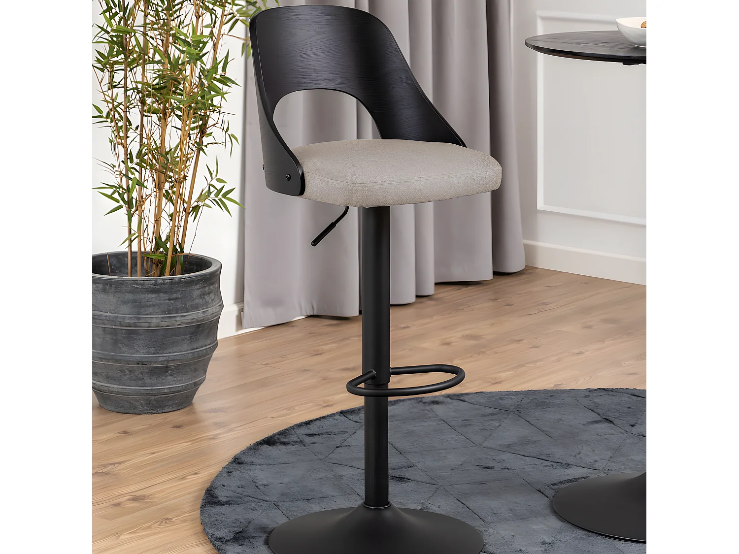 Coryna - Lot de 2 tabourets de bar réglable en tissu et métal H62-84cm - Beige