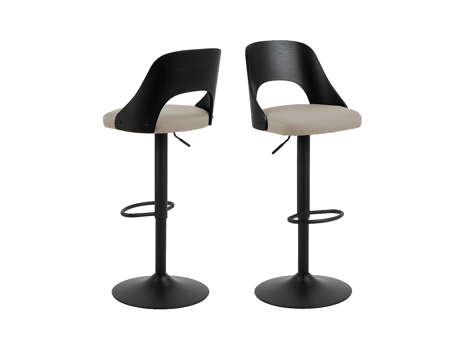 Coryna - Lot de 2 tabourets de bar réglable en tissu et métal H62-84cm - Beige