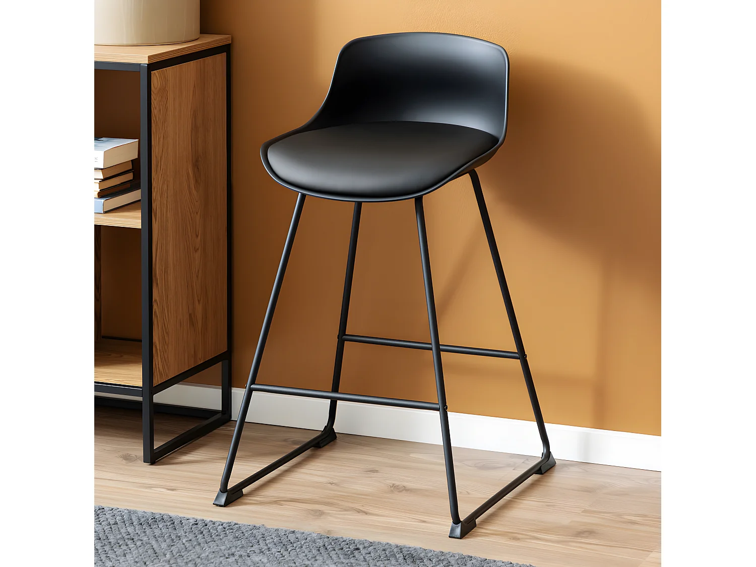 Uranie - Lot de 2 tabourets de bar en simili et métal H66 cm - Noir