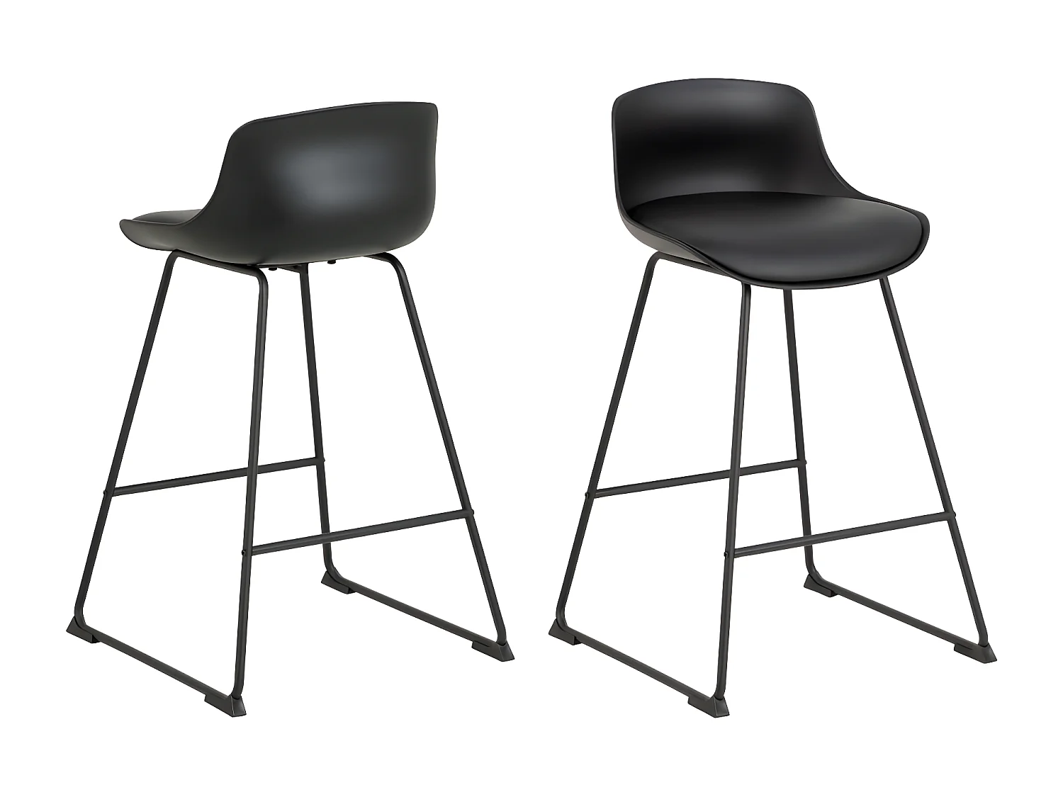 Uranie - Lot de 2 tabourets de bar en simili et métal H66 cm - Noir