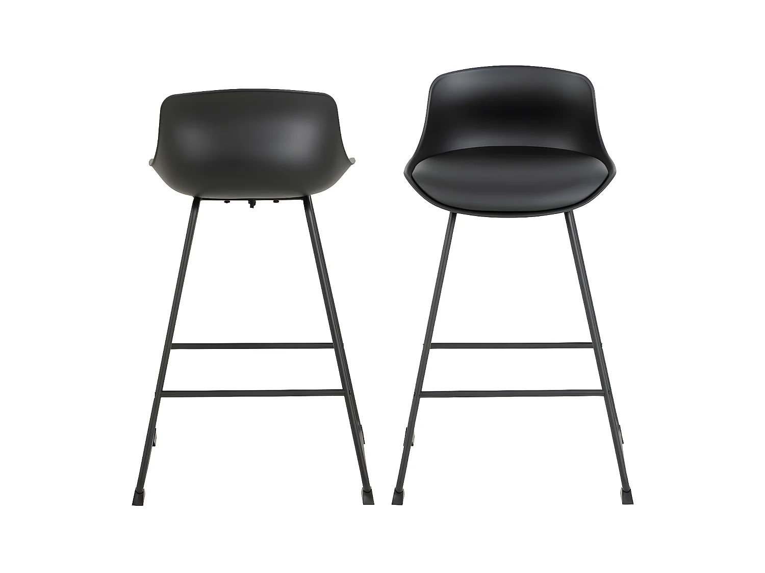 Uranie - Lot de 2 tabourets de bar en simili et métal H66 cm - Noir