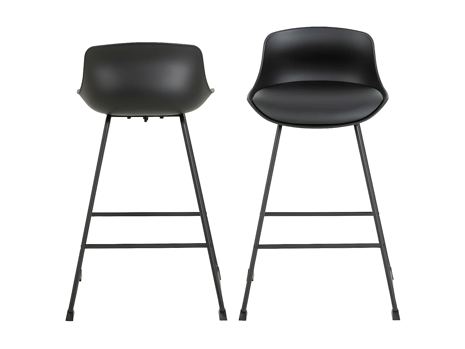 Uranie - Lot de 2 tabourets de bar en simili et métal H66 cm - Noir