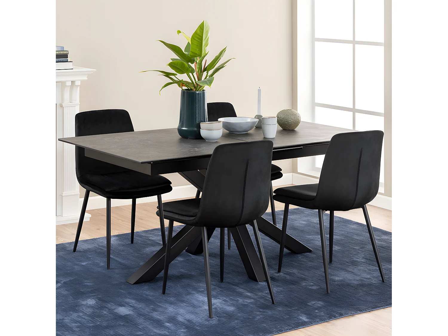 Eurame - Table à manger extensible 6 à 8 places en céramique et métal 168-210x90cm - Noir