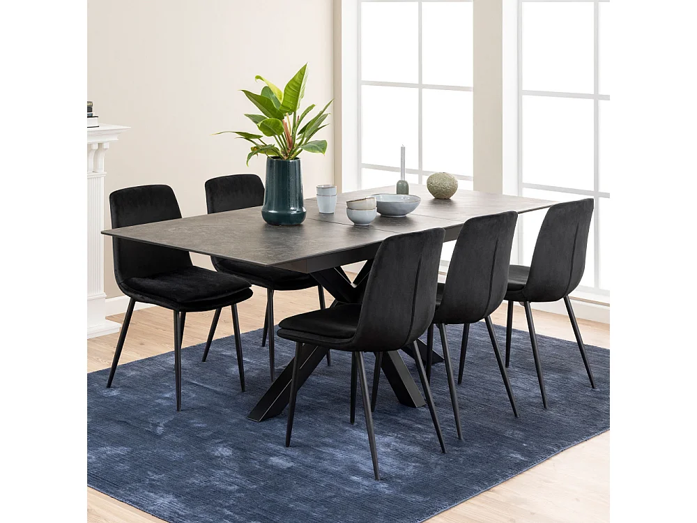 Eurame - Table à manger extensible 6 à 8 places en céramique et métal 168-210x90cm - Noir