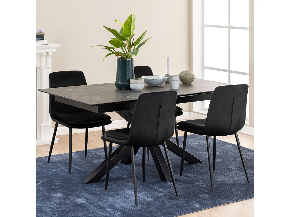 Eurame - Table à manger extensible 6 à 8 places en céramique et métal 168-210x90cm - Noir