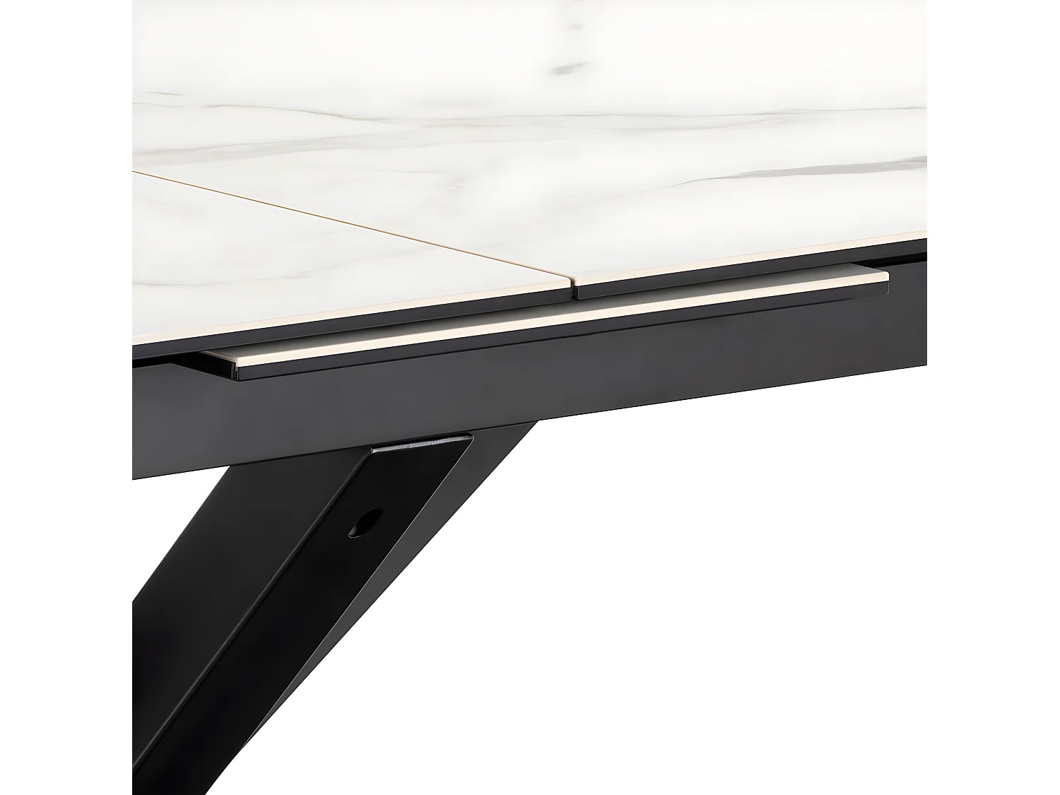 Eurame - Table à manger extensible 6 à 8 places en céramique et métal 168-210x90cm - Blanc