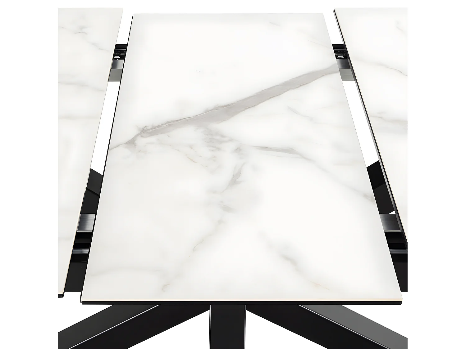 Eurame - Table à manger extensible 6 à 8 places en céramique et métal 168-210x90cm - Blanc