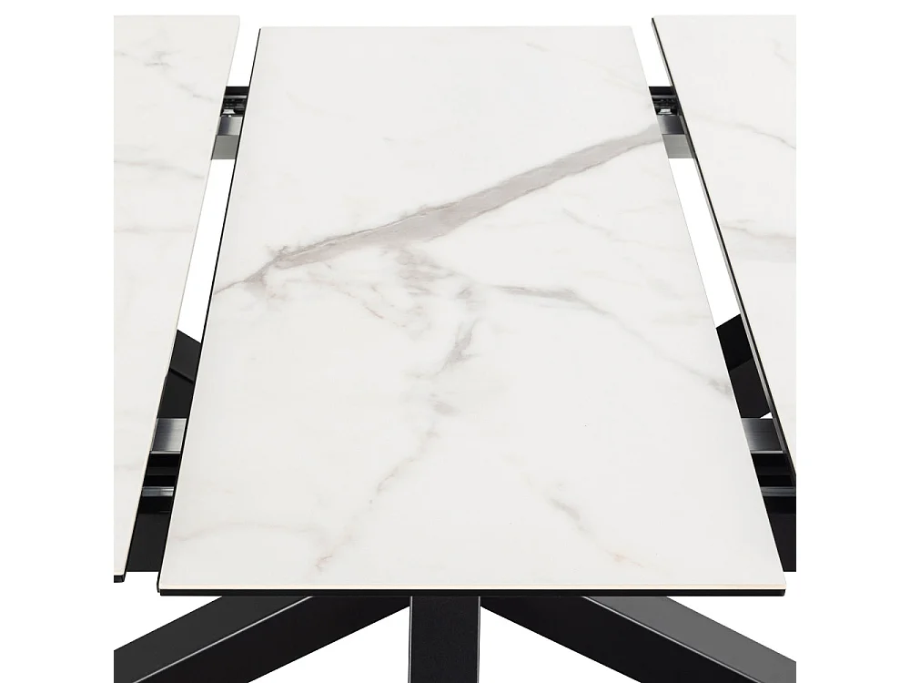 Eurame - Table à manger extensible 6 à 8 places en céramique et métal 168-210x90cm - Blanc