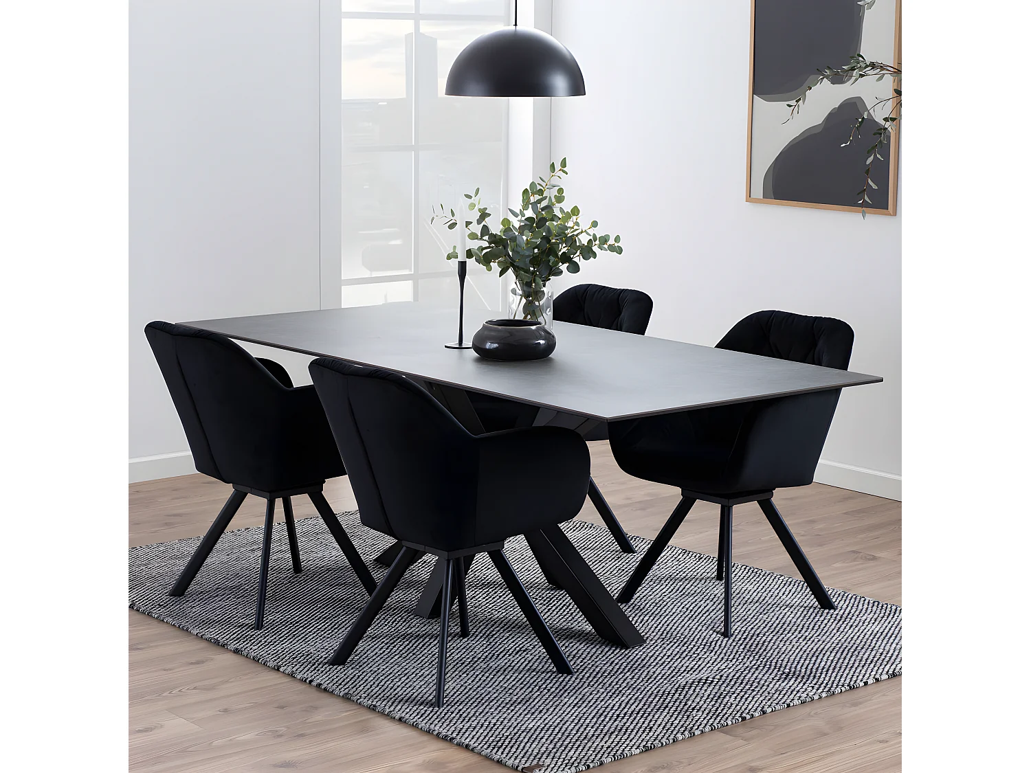 Eurame - Table à manger 8 personnes en céramique et métal - Noir