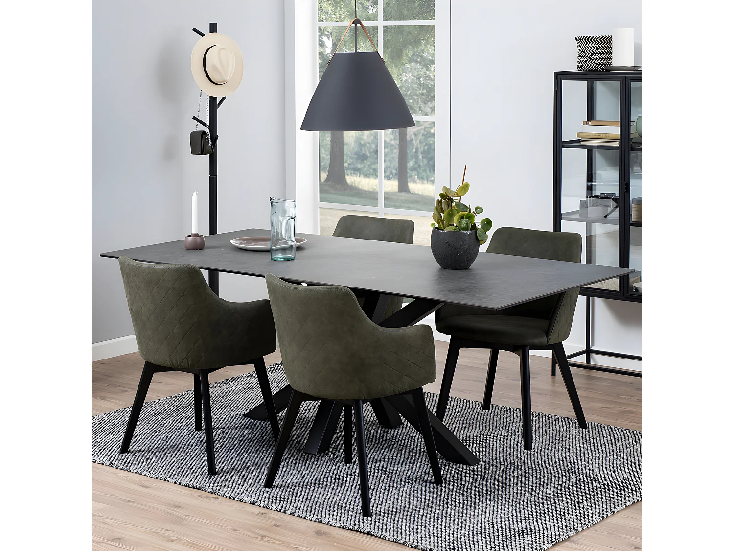 Eurame - Table à manger 8 personnes en céramique et métal - Noir