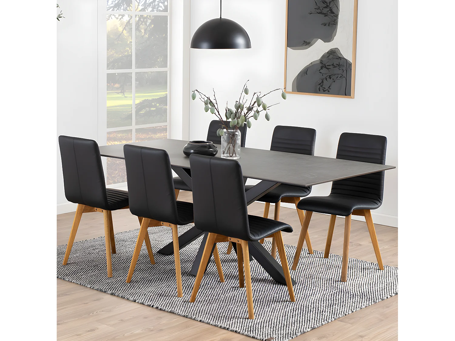 Eurame - Table à manger 8 personnes en céramique et métal - Noir