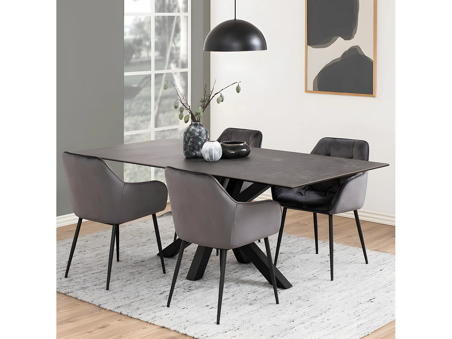 Eurame - Table à manger 8 personnes en céramique et métal - Noir