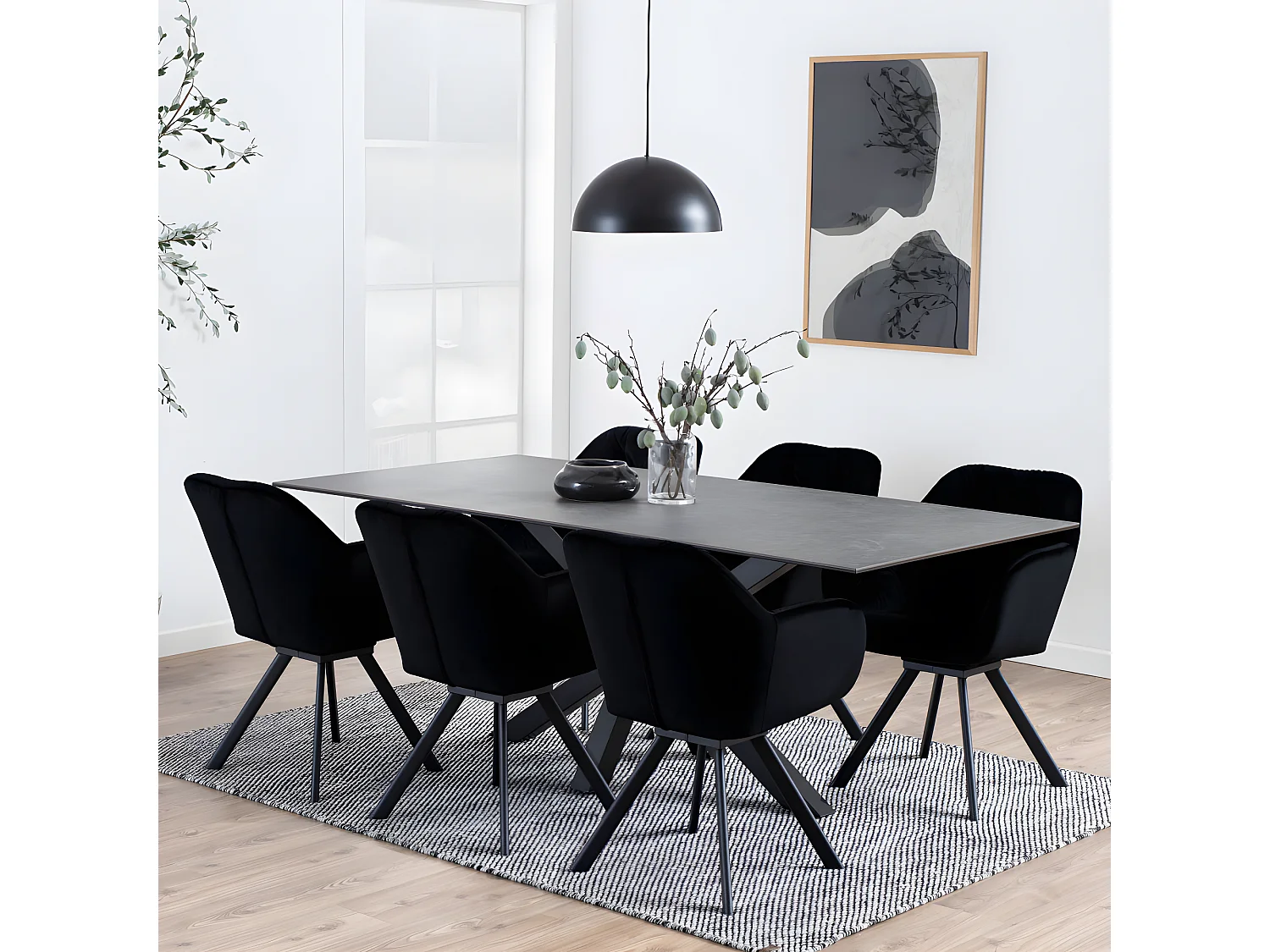 Eurame - Table à manger 8 personnes en céramique et métal - Noir